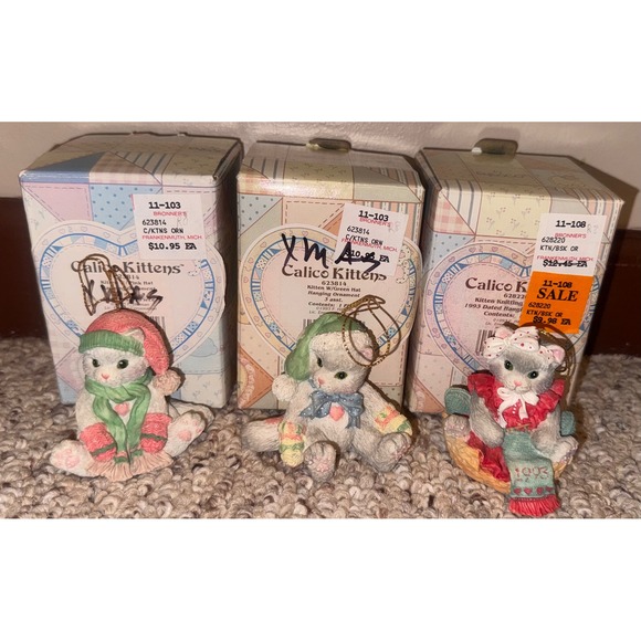 Enesco Other - Vintage Enesco Calico Kittens Ornaments Set of 3 Priscilla Hillman 1993 623814